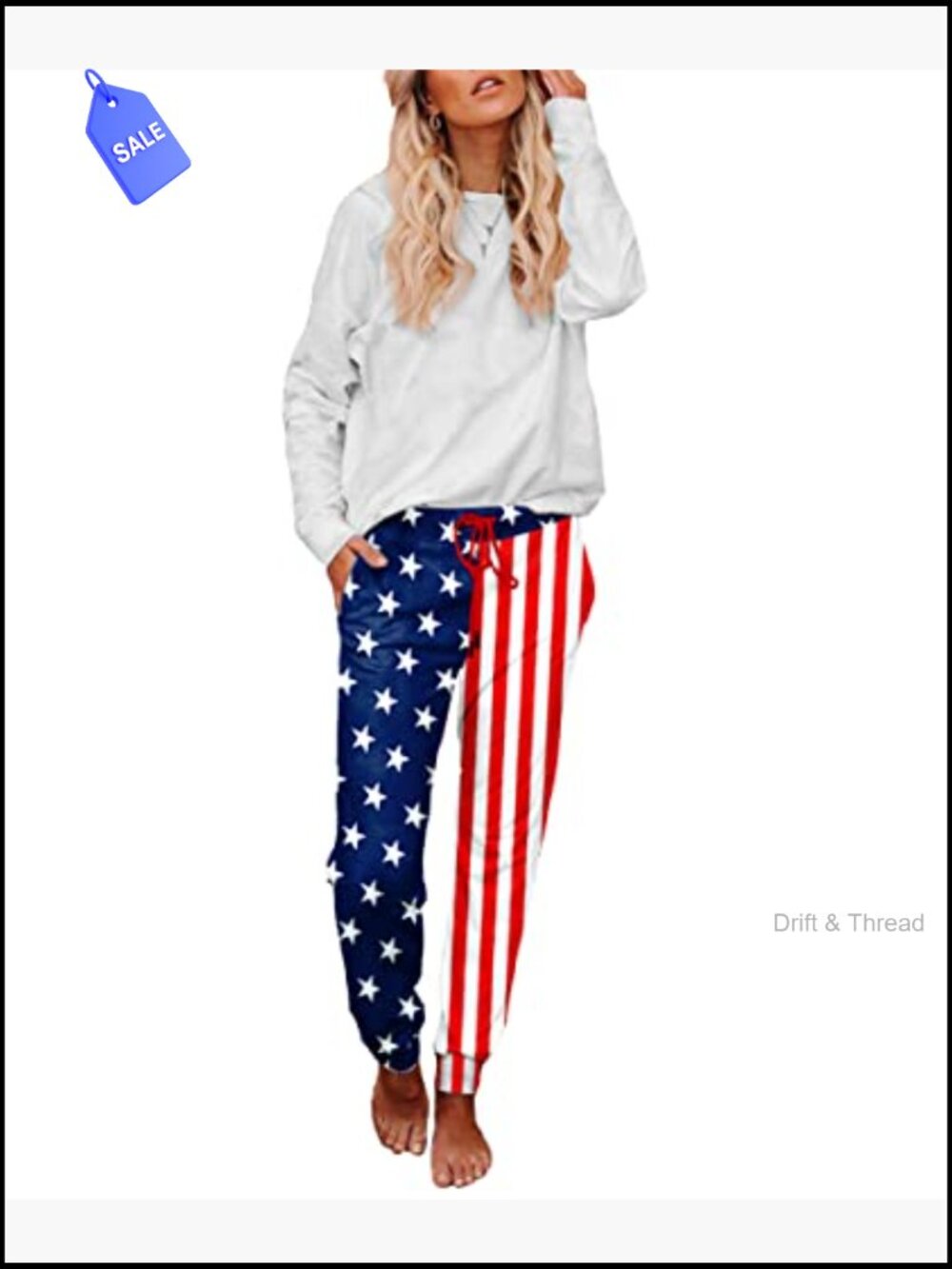 Patriotic Pajama Pants with Pockets High Waisted Joggers - Picture 2 of 5